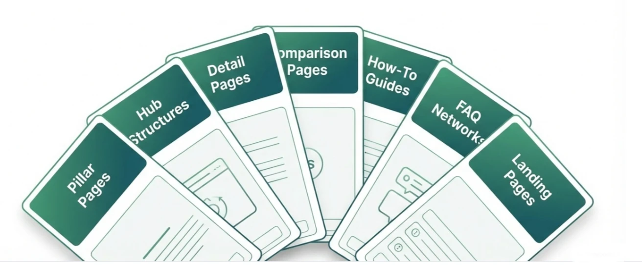 AI Content Suggestions — prioritized SEO improvement queue across schema, entity coverage, readability, structure, and internal linking